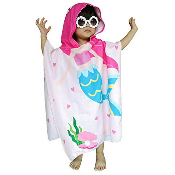 Hooded Poncho Beach Bath Towel Kids Children’s Boys Girls Blue Pink 100% Cotton&